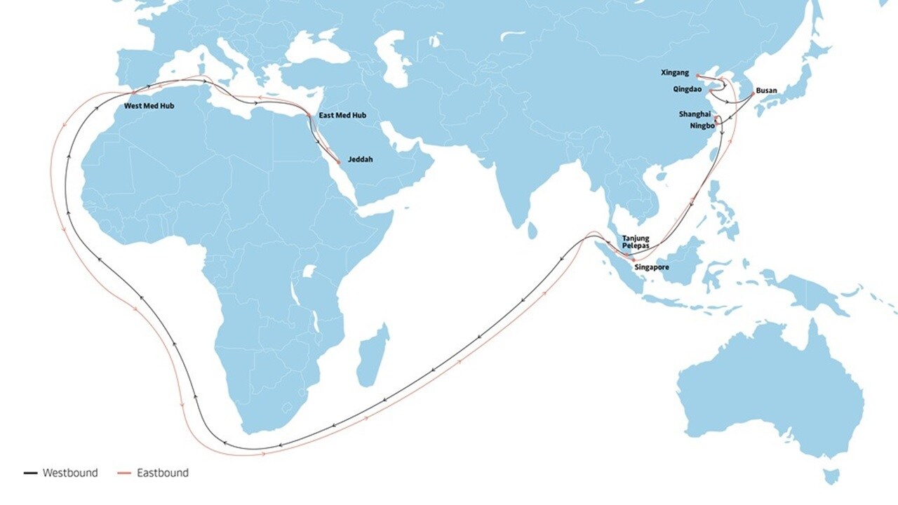 AE 19 - Asia to Europe service map