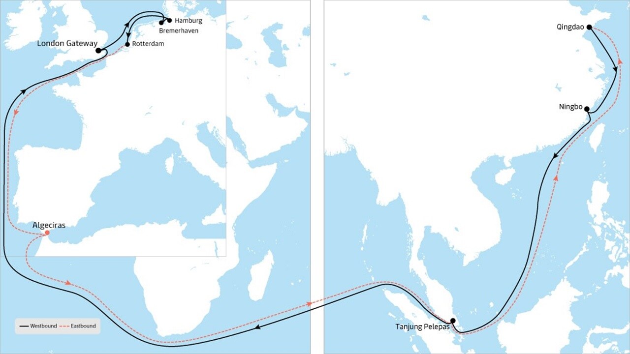 AE 5 - Asia to Europe service map
