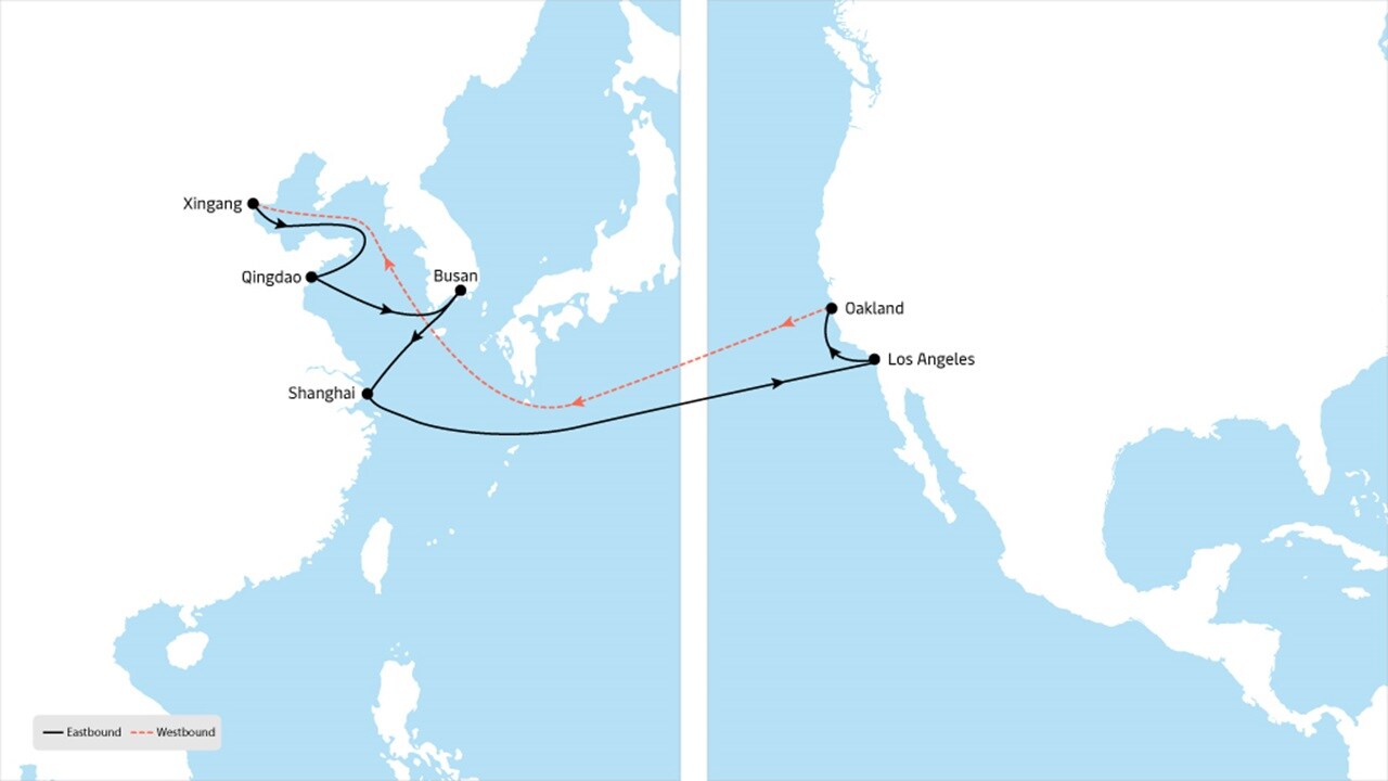 TP8 - Asia to North America service map