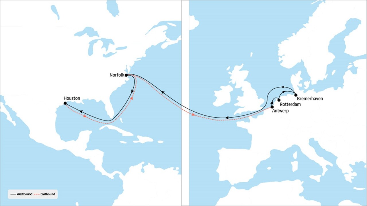 TA1 - Europe to North America service map