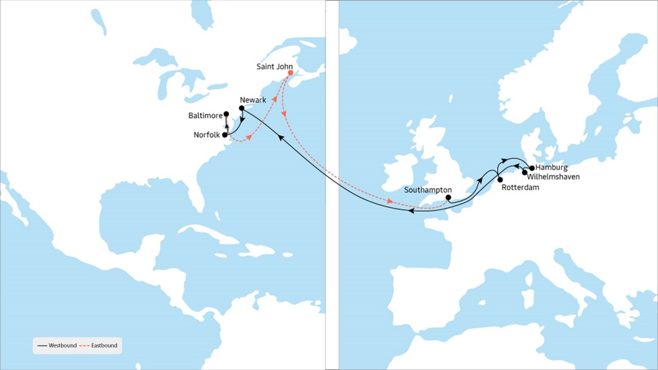TA3 - Europe to North America service map