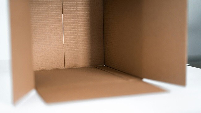 The inside of a packaging cardboard box used for ecommerce logistics and fulfilment.