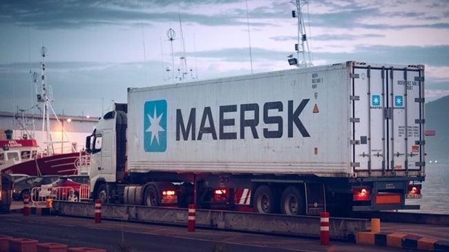 Maersk truck driving on a road