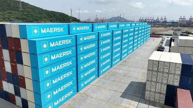 Maersk shipping containers at an inland container depot