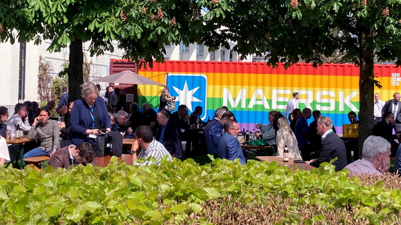 Maersk colored container outside an event