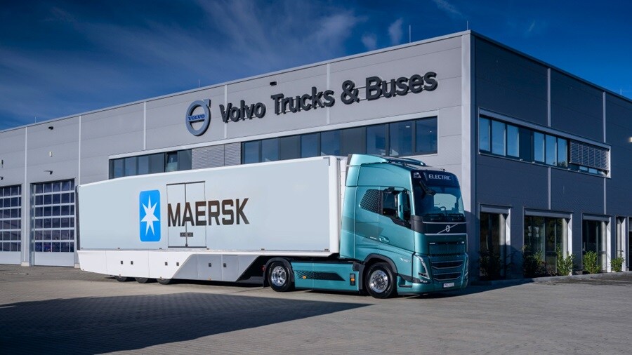 Truck with Maersk logo outside Volvo