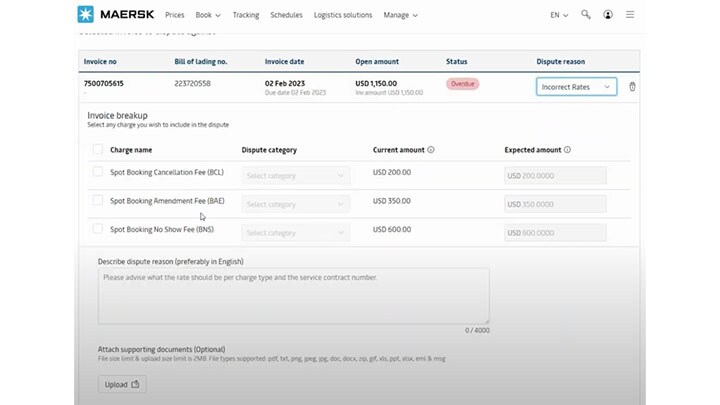 Raising dispute inside MyFinance interface