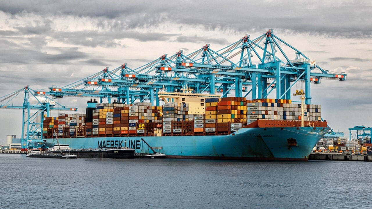 Vessel at port loading containers