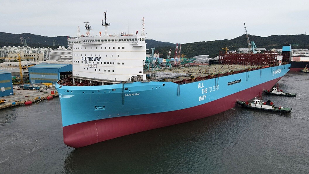 Maersk ship which has All the way to zero logo