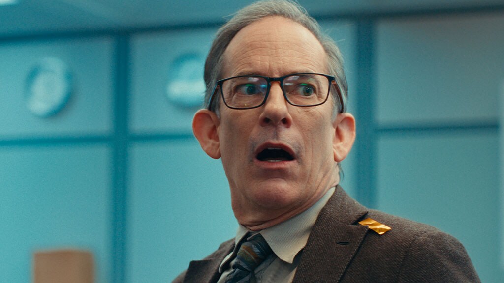 Surprised person in office setting